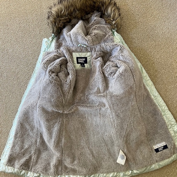 Land's End Girls Winter Fleece Lined Down Alternative ThermoPlume Coat, Mint - Picture 4 of 7